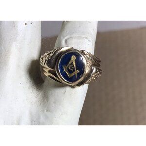 Vintage 14k Yellow Gold Blue Stone Masonic Ring Mason  Vintage  7 Grams Size 9